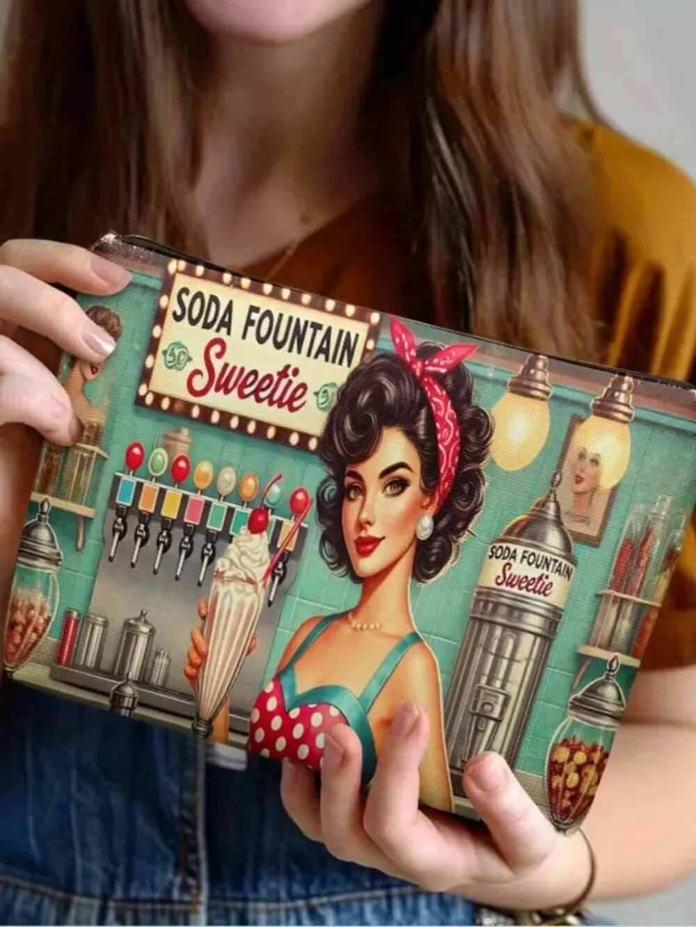 Vintage Soda Fountain Cosmetic Bag